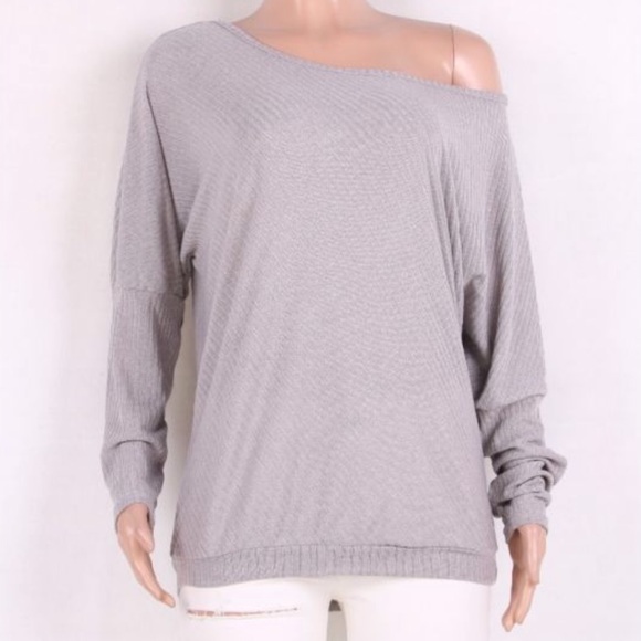 GREY OFF SHOULDER LOOSE FIT SWEATER - TOP - Picture 3 of 5